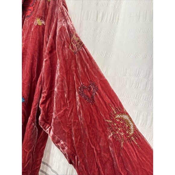 Johnny Was Tunic Shirt Button Up 3XL‎ Red Velvet Oversized Floral Embroidered - Picture 5 of 15